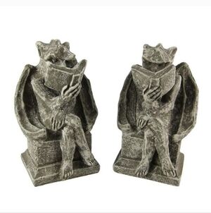 Cool Bookworm Gargoyle Book Ends Bookends Reading Like New